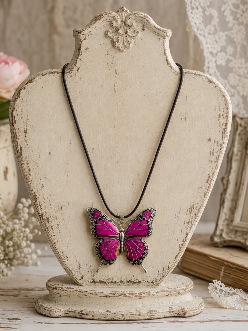 Rose Pink Butterfly Necklace